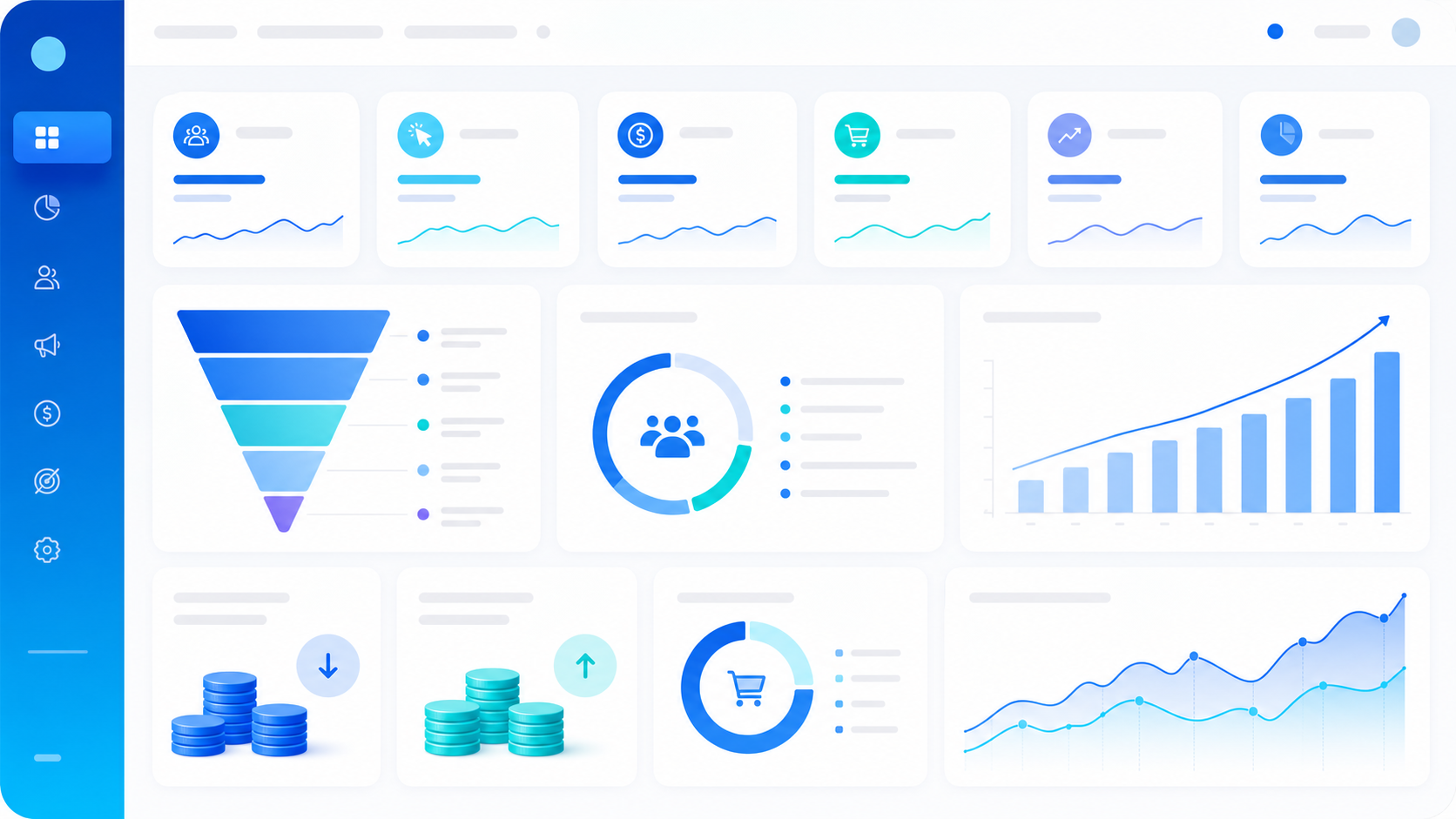 Dashboard KPI quảng cáo gồm CPL CAC ROAS và tỷ lệ chuyển đổi