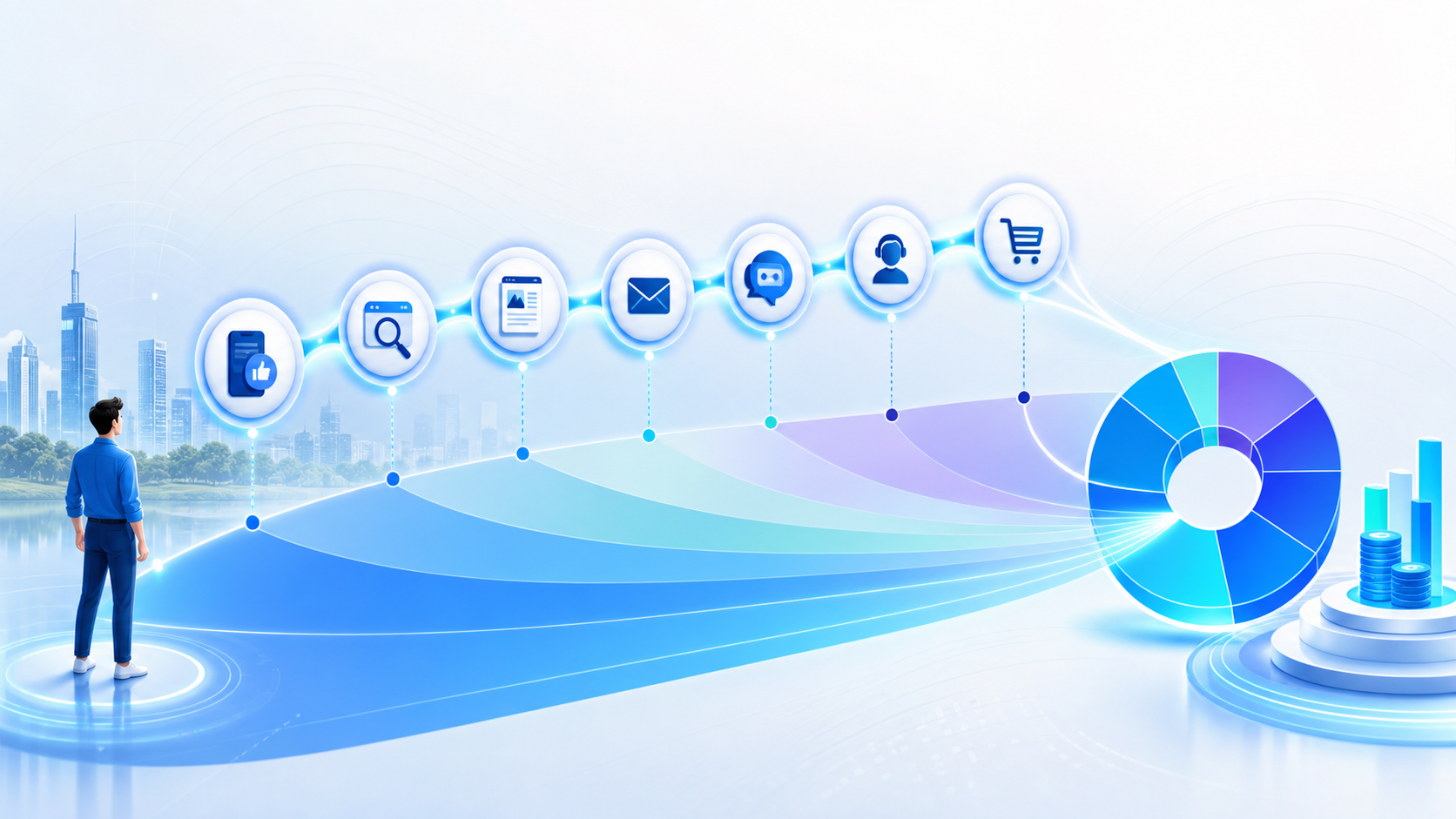 Minh họa multi-touch attribution trong hành trình khách hàng đa điểm chạm